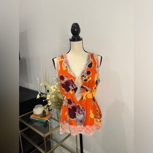 NWT Rebecca Minkoff Lace Trimmed Sleeveless Blouse Top Orange | size M